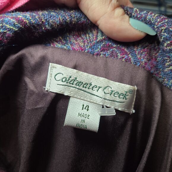 Coldwater Creek Womens Purple Paisley Button Lightweight‎ Wool Jacket Sz 14 - Picture 3 of 10